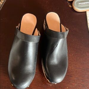 JCrew Black Leather Clogs with rivets and strap (like new)